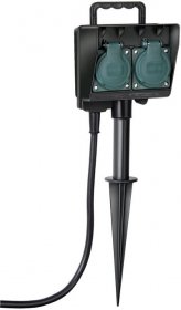 Brennenstuhl Outside Sockets - Garten-steckdose - Aussensteckdose 2-fach Mit Erdspiess 1 4m Kabel Schwarz