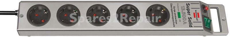Brennenstuhl Overvoltage Protection Trailing Socket 5-way - Super-solid 13.500a Overvoltage Protection Trailing Socket 5-way, Silver, 2,5m