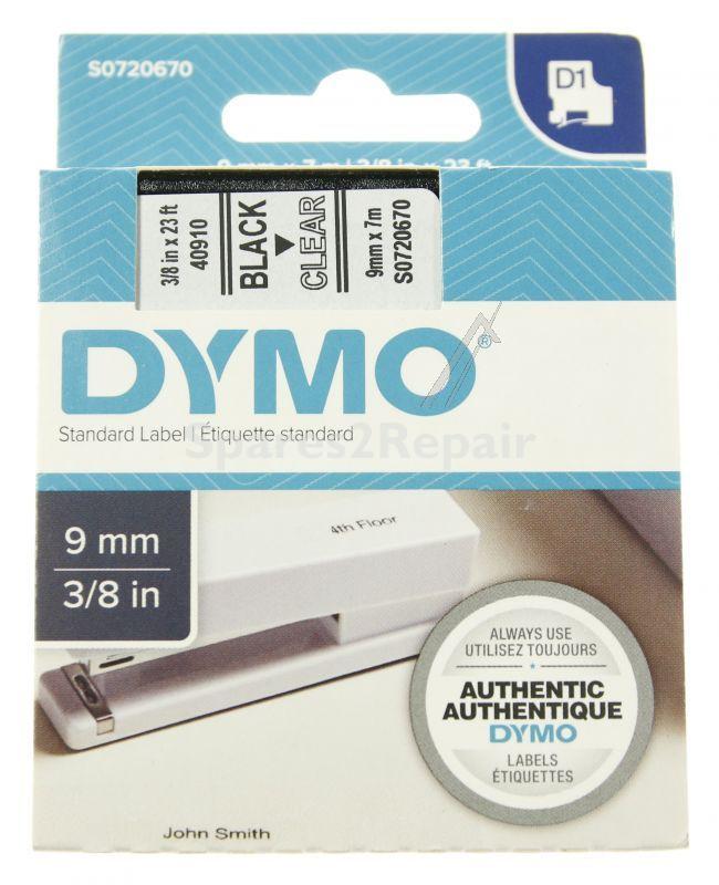 Dymo Colour Cartridge - S0720670 Label Tape Black On Transparent 9mm-7m Dymo D1 Tape