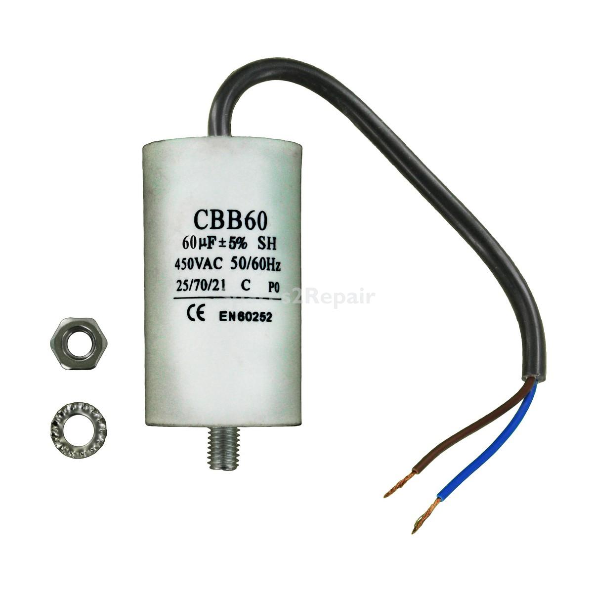 Universal Capacitor (60uF / 60MFD, 450VAC) with 21cm Cable Connectors