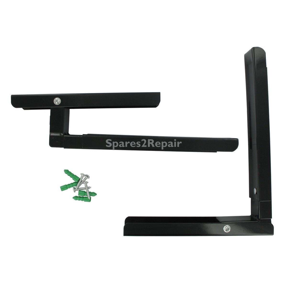 Universal Black Finished Microwave Extendable Arm Brackets & Fixings Wall-Mounting Kit